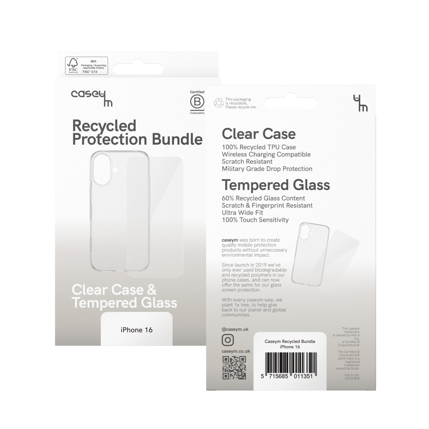 caseym Recycled Protection Bundle for iPhone 16, iPhone 16 Plus, iPhone 16 Pro and iPhone 16 Pro Max