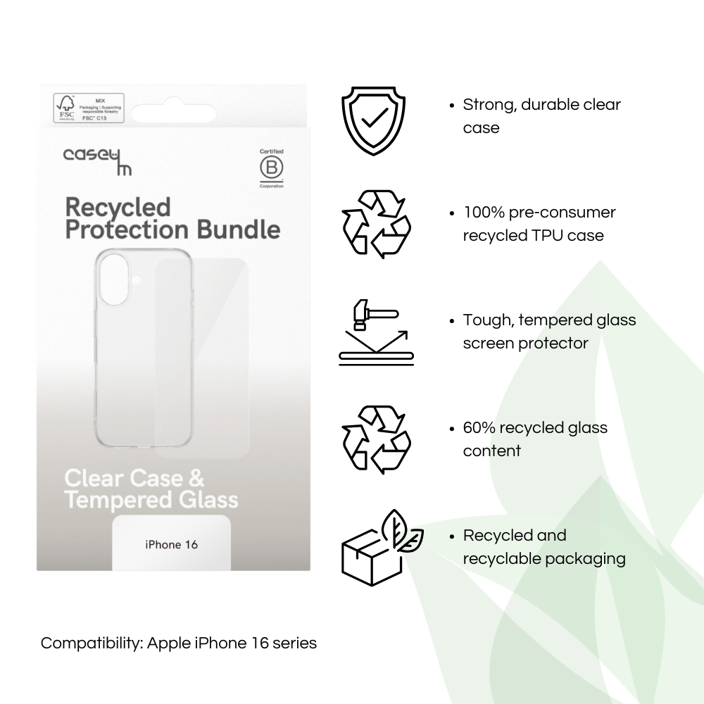 caseym Recycled Protection Bundle for iPhone 16, iPhone 16 Plus, iPhone 16 Pro and iPhone 16 Pro Max