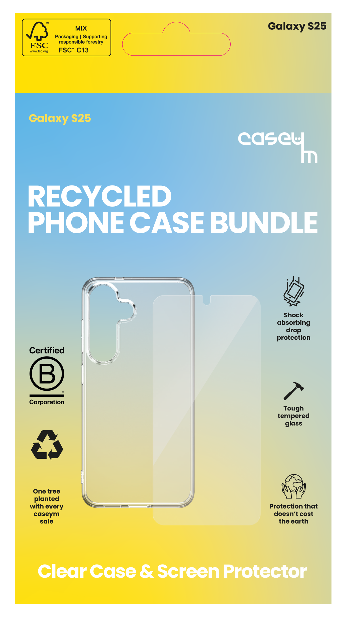 caseym Clear Recycled Protection Bundle For Galaxy S25 and Galaxy S25 Ultra