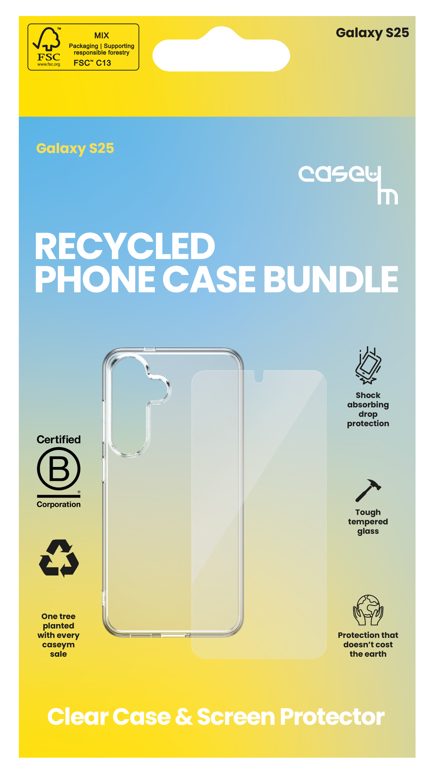 caseym Clear Recycled Protection Bundle For Galaxy S25 and Galaxy S25 Ultra