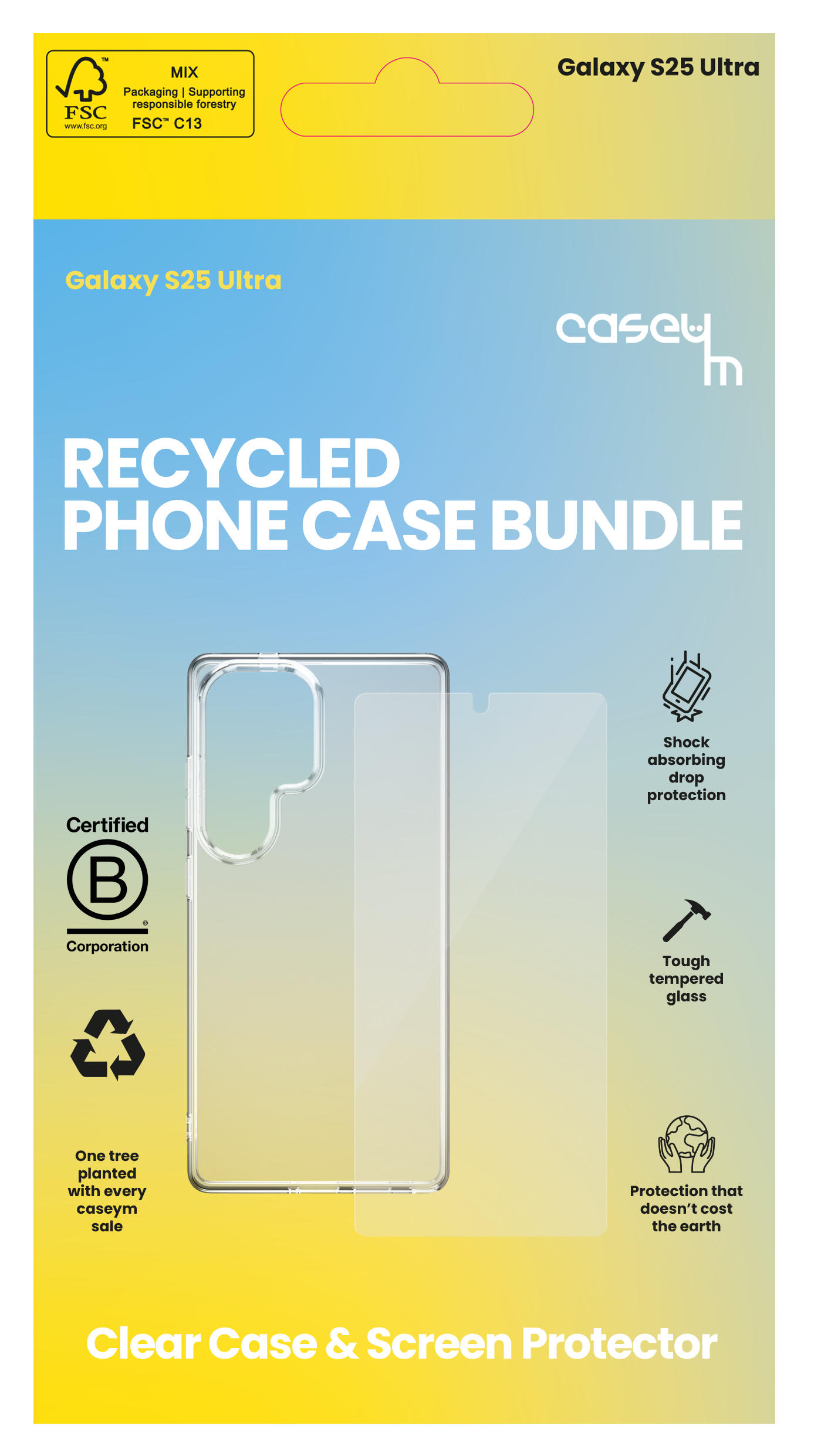 caseym Clear Recycled Protection Bundle For Galaxy S25 and Galaxy S25 Ultra