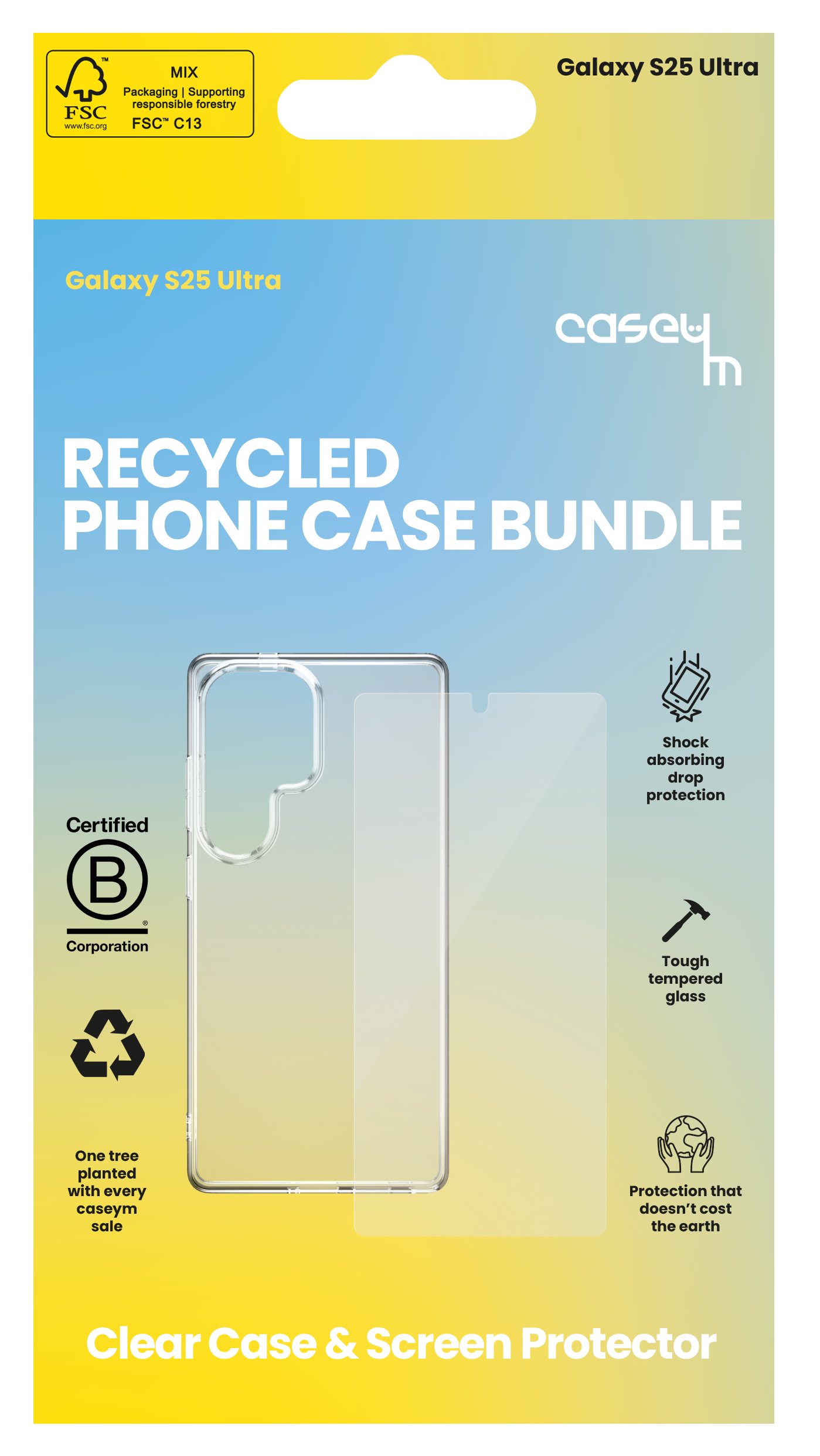 caseym Clear Recycled Protection Bundle For Galaxy S25 and Galaxy S25 Ultra