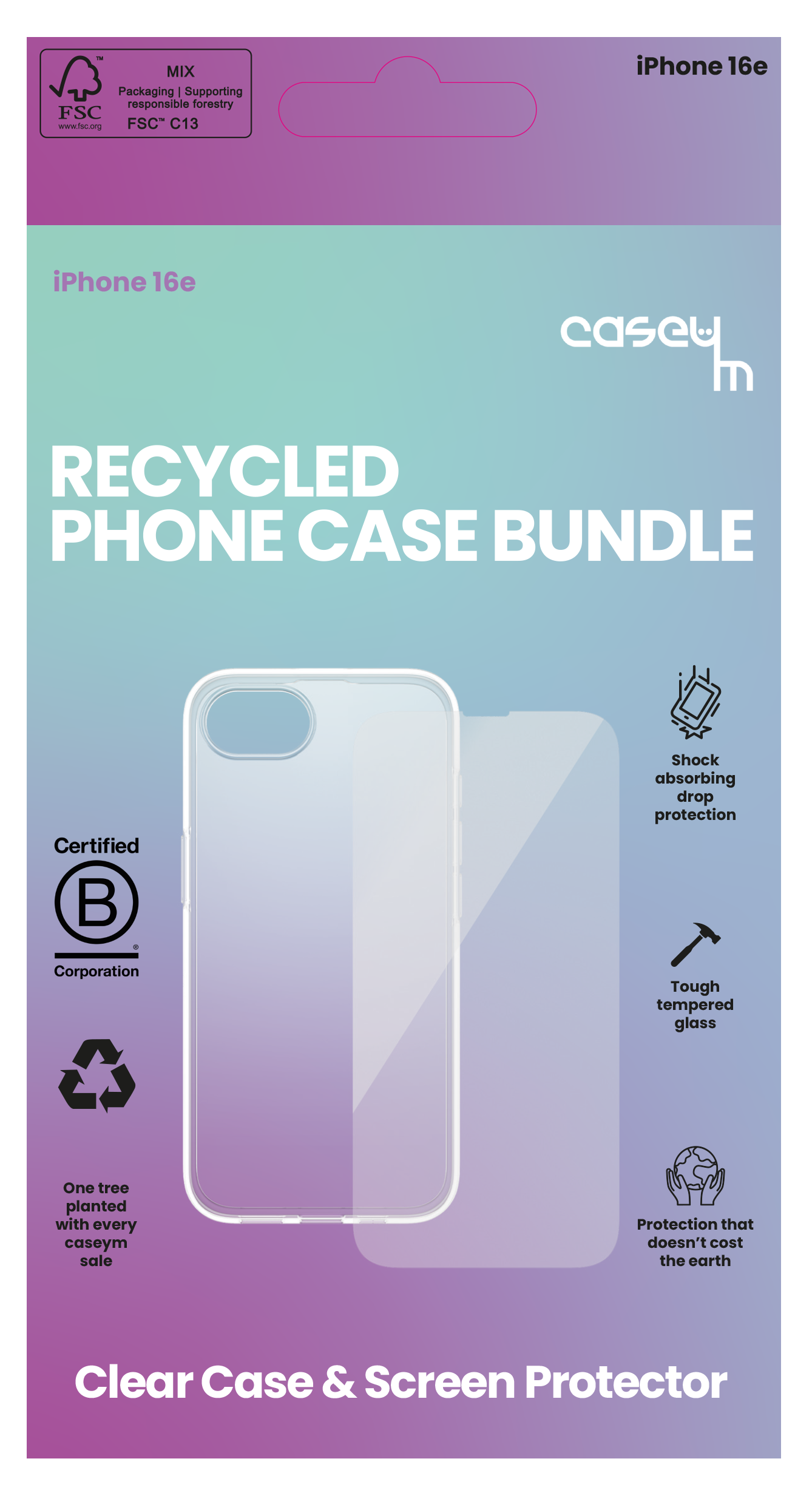 caseym Clear Recycled Protection Bundle For iPhone 16e