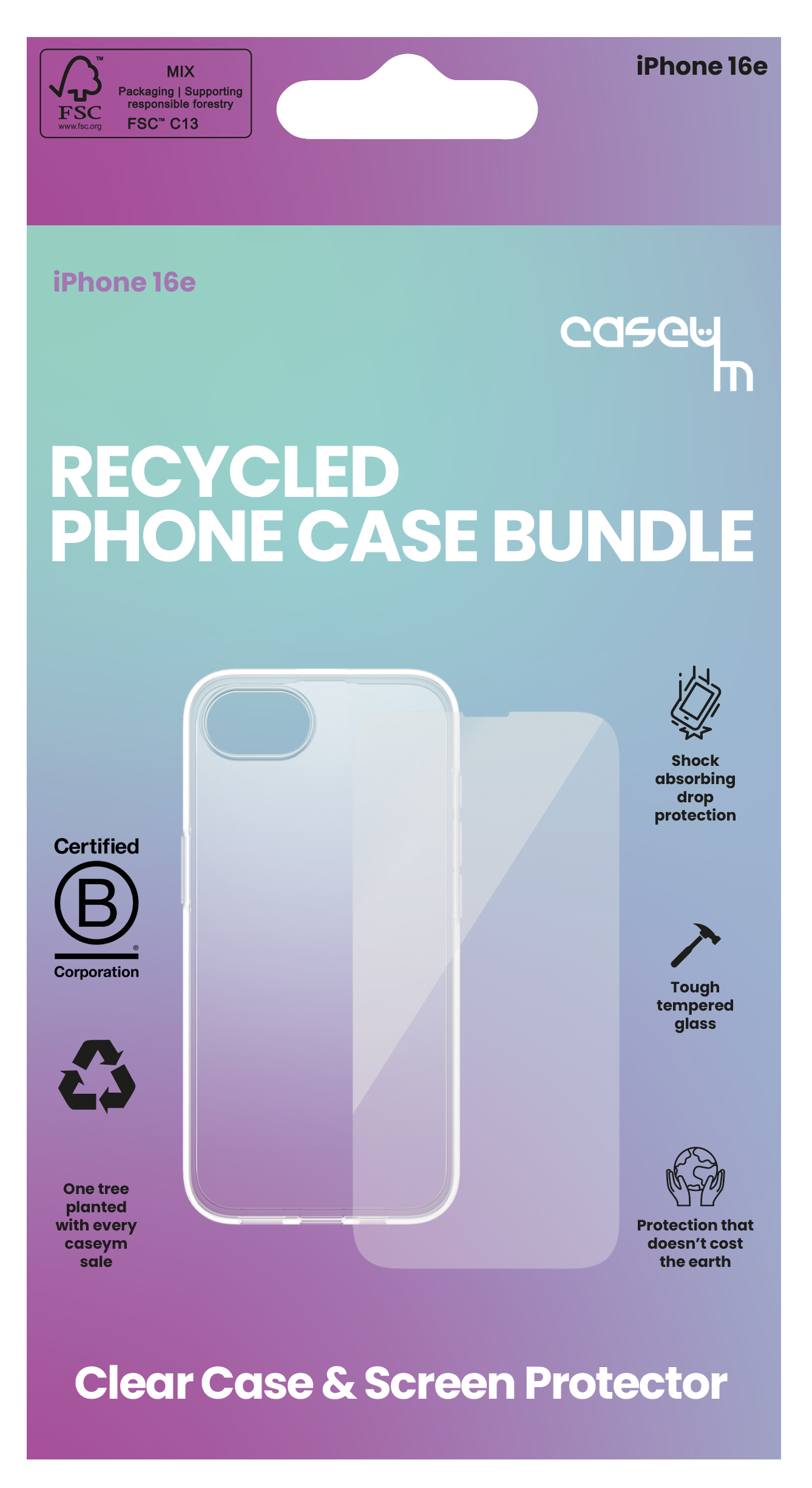 caseym Clear Recycled Protection Bundle For iPhone 16e